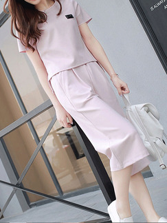 Pink Two Piece Shirt Pants Plus Size Jumpsuit for Casual Office Evening