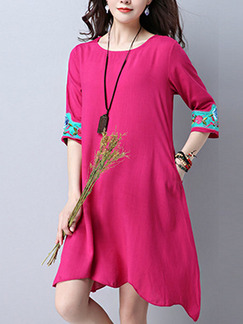 Pink Shift Knee Length Plus Size Cute Dress for Casual Beach