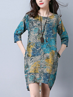 Colorful Shift Above Knee Plus Size  Dress for Casual Office Party