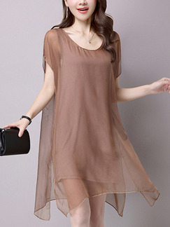 Brown Shift Knee Length Plus Size Dress for Casual Office Party Evening