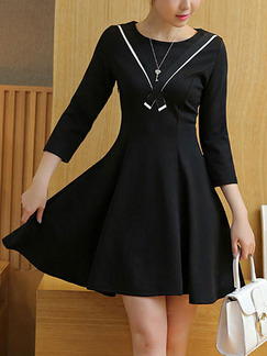 Black Fit & Flare Above Knee Plus Size Dress for Casual Office Party Evening