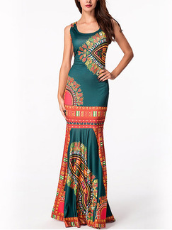 Green Red Colorful Bodycon Maxi Plus Size Dress for Casual Party Evening