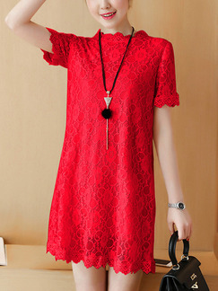 Red Shift Above Knee Lace Plus Size Dress for Casual Office Party Evening