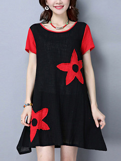 Red and Black Shift Above Knee Plus Size Dress for Casual Party