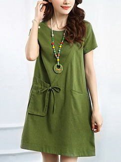 Green Shift Above Knee Plus Size Dress for Casual Office Party