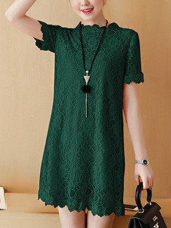 Green Shift Lace Above Knee Plus Size  Dress for Casual Office Party Evening