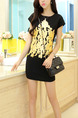 Golden and Black Shift Above Knee Dress for Casual Party Evening