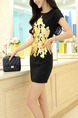 Golden and Black Shift Above Knee Dress for Casual Party Evening