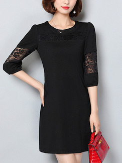 Black Sheath Above Knee Lace Plus Size Dress for Casual Office Evening Party