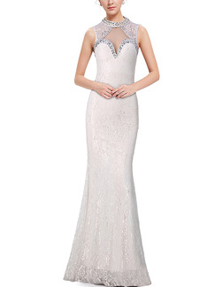 White Halter Maxi Dress for Bridesmaid Prom Ball