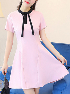 Pink and Black Cute Fit & Flare Above Knee Plus Size Dress for Casual Party