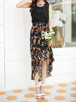 Black Colorful Maxi Floral Dress for Casual Party