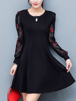 Black Fit & Flare Above Knee Plus Size Long Sleeve Dress for Casual Office Party Evening