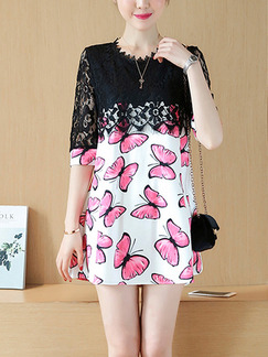 Pink White Black Shift Above Knee Plus Size Lace Dress for Casual Office Party