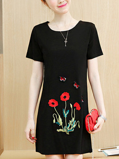 Black Colorful Shift Above Knee Plus Size Floral Dress for Casual Party Office