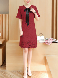 Red Shift Knee Length Plus Size Lace Dress for Casual Office Party