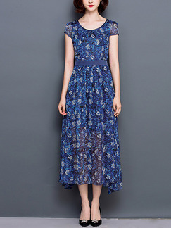 Blue Colorful Shift Midi Plus Size Floral Dress for Casual Party