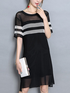 Black and White Shift Knee Length Plus Size Dress for Casual Party Evening Nightclub