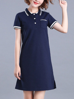 Blue Shift Above Knee Plus Size Shirt Dress for Casual Office