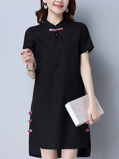Black Shift Knee Length Plus Size Dress for Casual Office Party