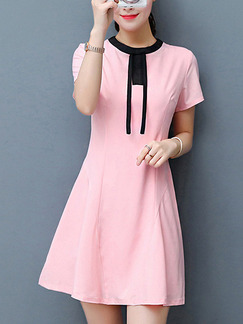 Pink Cute Fit & Flare Above Knee Plus Size Dress for Casual Office Party