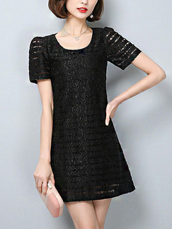 Black Shift Above Knee Plus Size Lace Dress for Casual Evening Party