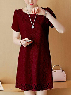 Red Shift Above Knee Plus Size Lace Dress for Casual Party Evening Office
