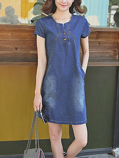 Blue Shift Above Knee Plus Size Denim Dress for Casual Party