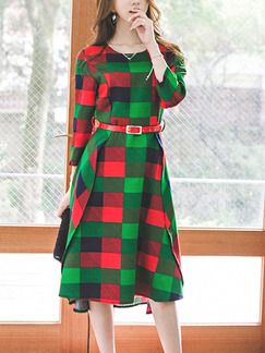Green Red Colorful Shift Knee Length Plus Size Dress for Casual Office Evening
