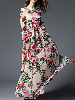 Colorful Maxi Floral Long Sleeve Plus Size Floral Dress for Cocktail
