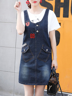 Blue Shift Above Knee Plus Size Denim Dress for Casual Party