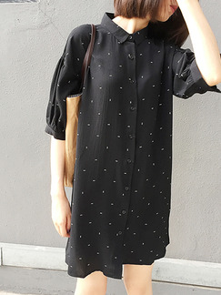 Black Shift Above Knee Shirt Dress for Casual Party