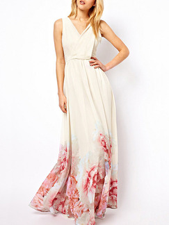White and Red Maxi Floral V Neck Plus Size Dress for Bridesmaid Cocktail Prom Ball