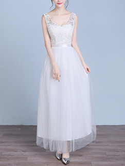 White Maxi Lace Dress for Bridesmaid Prom