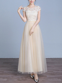 Champagne Maxi Lace Dress for Bridesmaid Prom