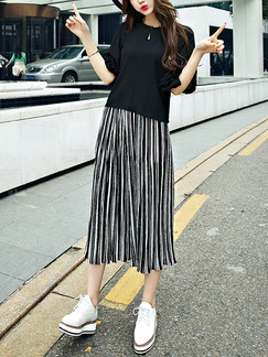 Black and White Stripe Two Piece Shirt Pants Plus Size Jumpsuit for Casual Party
