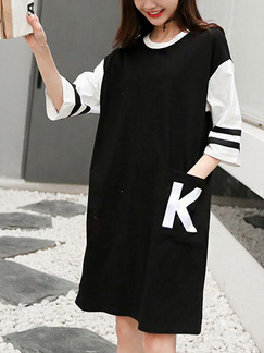 White and Black Shift Midi T-Shirt Dress for Casual Party