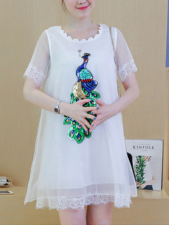 White Colorful Shift Above Knee Plus Size Dress for Casual Party