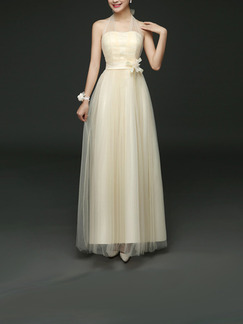 Champagne Maxi Dress for Bridesmaid Prom