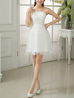 White Fit & Flare One Shoulder Above Knee Dress for Bridesmaid Prom
