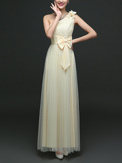 Champagne Maxi One Shoulder Lace Dress for Bridesmaid Prom