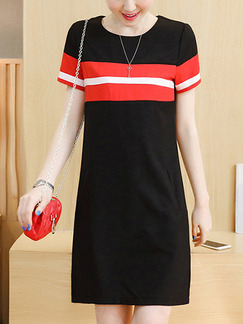 Black Red and White Shift Above Knee Plus Size Dress for Casual Party