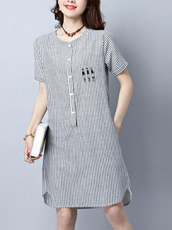 White Black Stripe Shift Knee Length Plus Size Dress for Casual Party