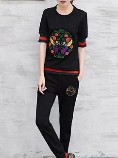 Black Colorful Two Piece Shirt Pants Plus Size Jumpsuit for Casual