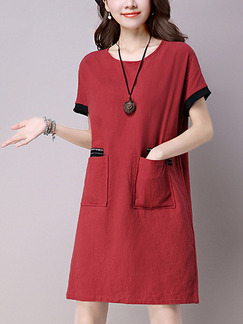 Red Shift Above Knee Plus Size Dress for Casual Party Evening Office