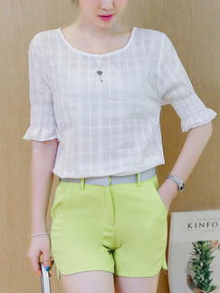 White and Green Two Piece Shirt Shorts Plus Size Jumpsuit for Casual Office Evening Party