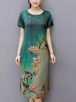 Green Colorful Midi Plus Size Dress for Casual Party Evening