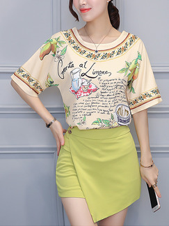 Green and Beige Colorful Two Piece Shirt Shorts Plus Size Jumpsuit for Casual Party Evening