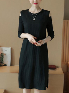 Black Shift Knee Length Plus Size Dress for Casual Party Office