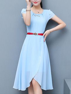 Blue Shift Knee Length Plus Size Dress for Casual Party Evening Office